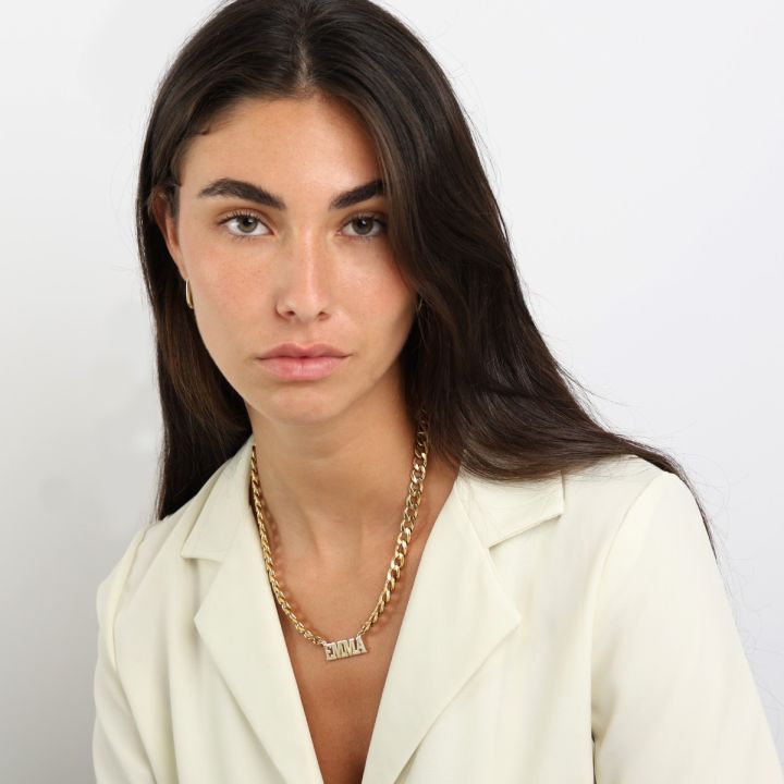 Womens gold nameplate necklace cheap