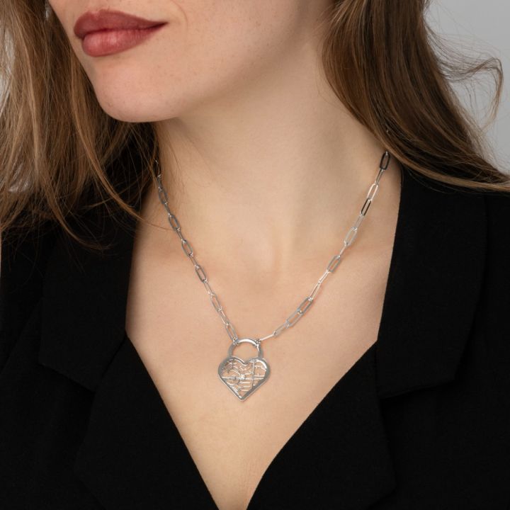 Ties of Heart Padlock Map Necklace [Sterling Silver]