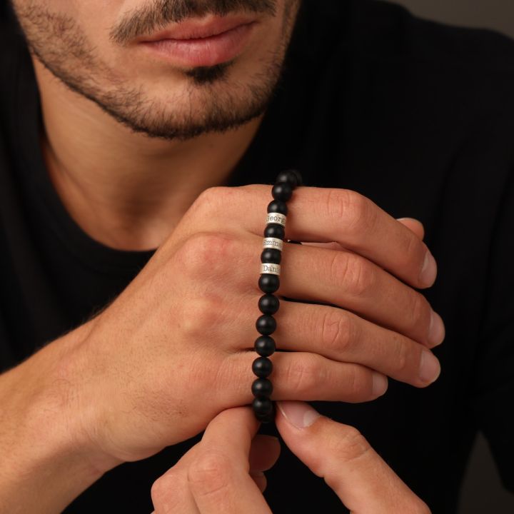 Valentine's Day Presents for Men - Black Onyx Bracelet with Names