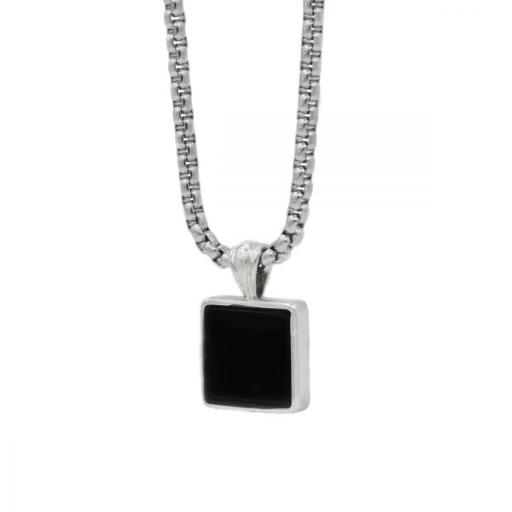 Onyx Engraved Necklace for Men - Sterling Silver