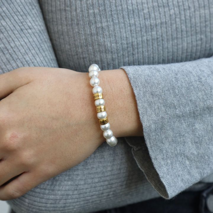 Pearl Bracelet With Engraved Charms - Talisa Jewelry