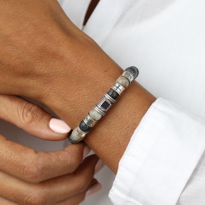 Damenarmband aus Picasso Jasper mit Gravur und Nano-Bibel [Sterlingsilber]