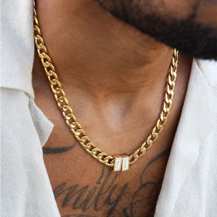 Cuban Link Chain with Iced Charms - 18K Gold Plated