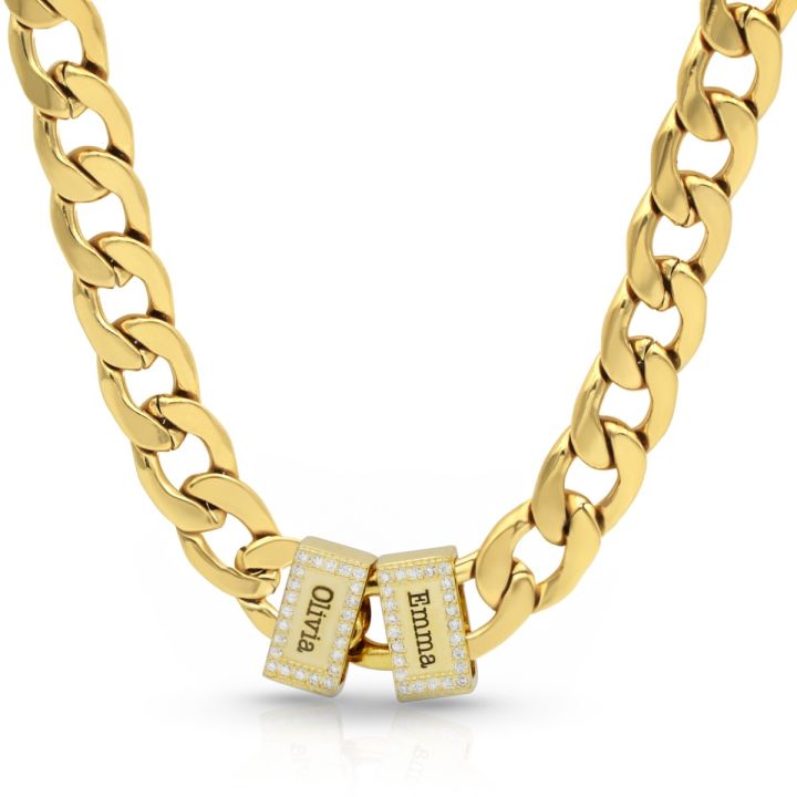 Plated in Gold Cuban Link Chain with Iced Charms by Talisa Jewelry
