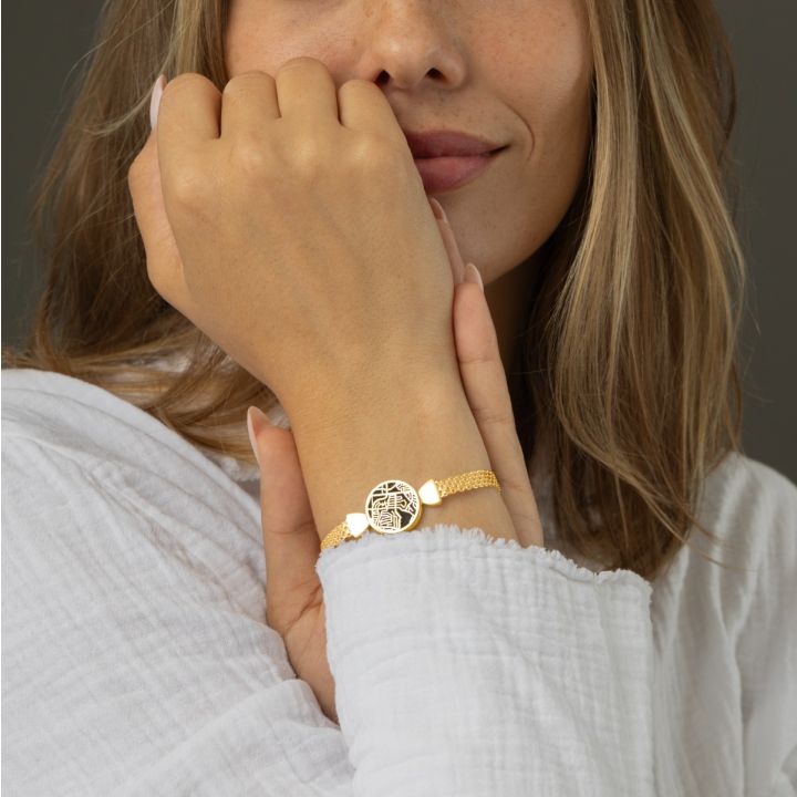 Bracciale con Mappa Silhouette di Macchia Preziosa e Catena Milanese [18K Gold Vermeil]