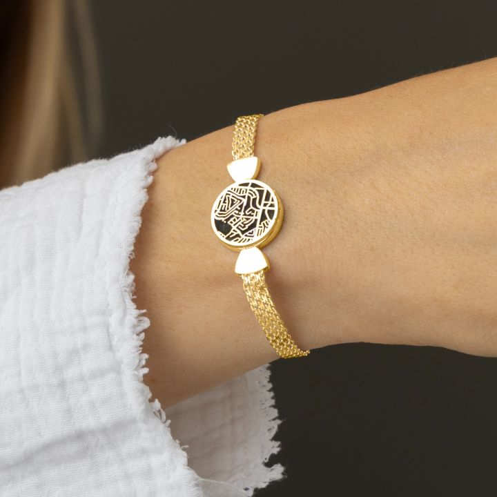 Bracciale con Mappa Silhouette Precious Spot con Catena Milanese [Placcato Oro 18K]