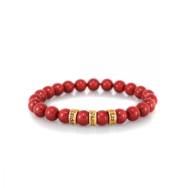Armband aus roter Jade mit Gravur für Damen [750er vergoldet]