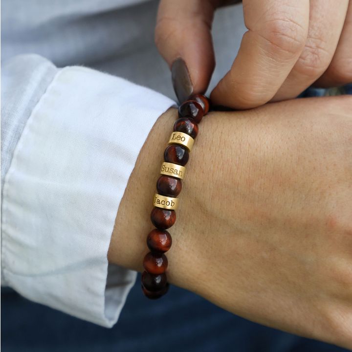 Red Tiger Eye Bracelet - Stretchy Beaded Bracelet (Gold Plated) - Talisa