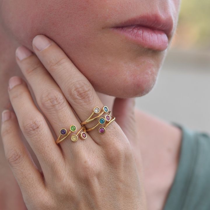 Stackable 3 Birthstone Rings (Spiral Ring, Gold Plated) - Talisa