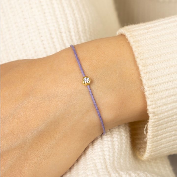 Scarlet Diamond Bracelet - Purple Cord [14 Karat Gold]