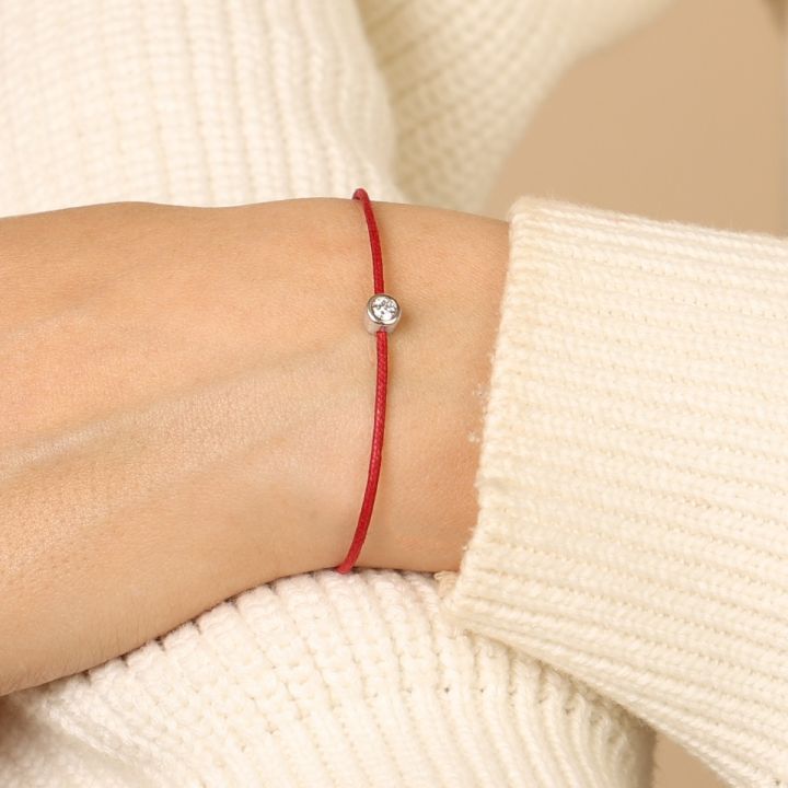 Scarlet Diamond Bracelet - Red Cord [Sterling Silver]