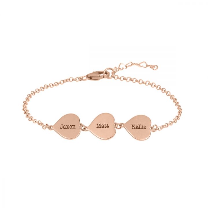 Set of Hearts Name Bracelet [18K Rose Gold Plated]