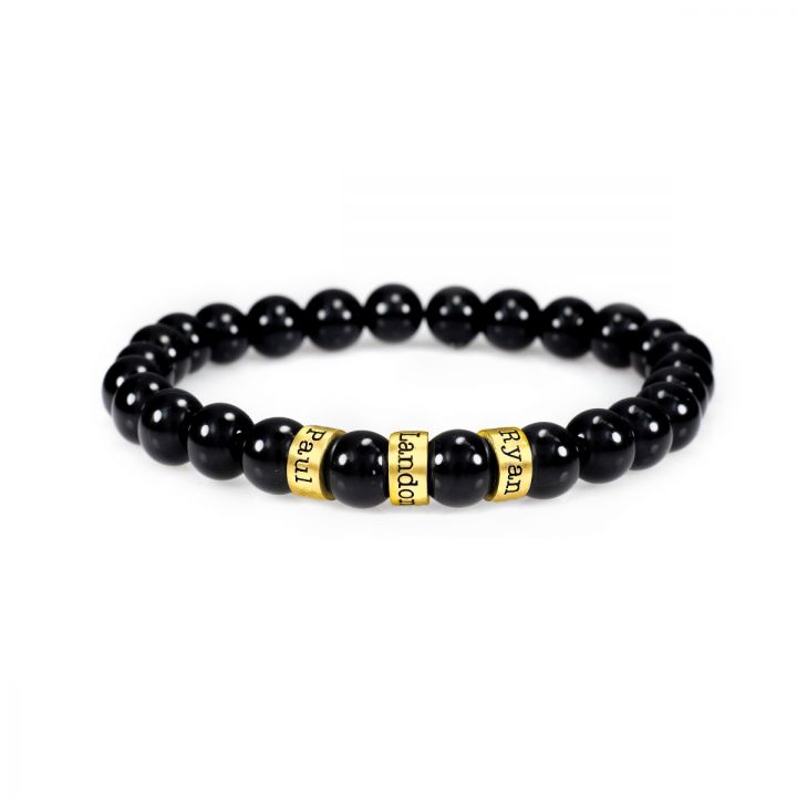 Shiny Black Onyx Women Name Bracelet [Gold Plated] 