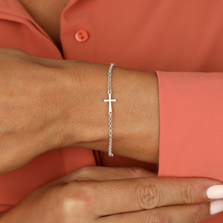 Sideways Cross Rolo Chain Bracelet [Sterling Silver]