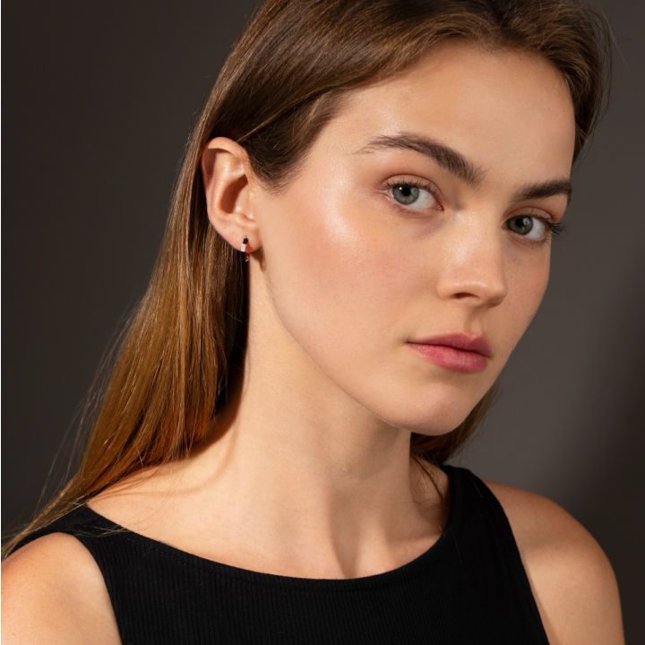 Petite Midnight Sparkle Hoops [Sterling Silver] 