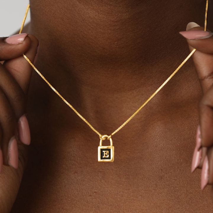 Initial Lock Necklace with Diamonds - Gold Vermeil - Oak & Luna
