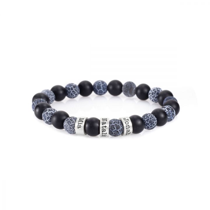 Onyx and Agate Men Name Bracelet - Sterling Silver