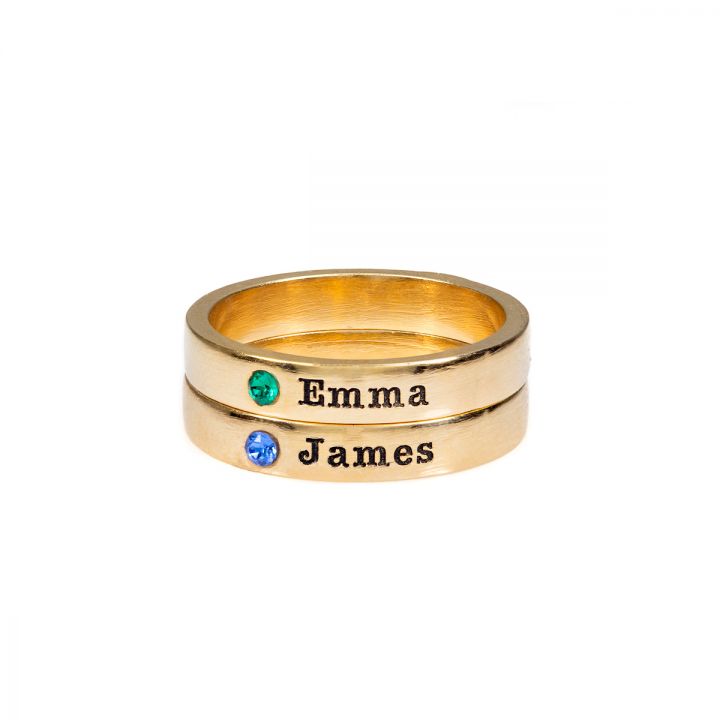 Doe mee Van storm Torrent Stackable Name Rings with Birthstones (Gold Plated, Round) - Talisa Jewelry