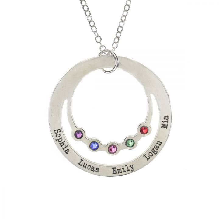 Double Ring Necklace with Names and Birthstones Talisa Jewelry