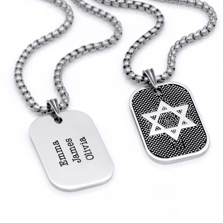 Star of David Necklace for Men Engraved Pendants in Silver by Talisa