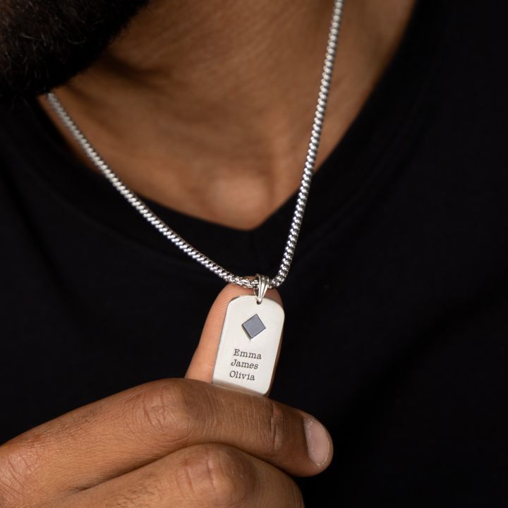 Gravierte Tag Halskette für Männer mit Nano Bibel - Sterlingsilber