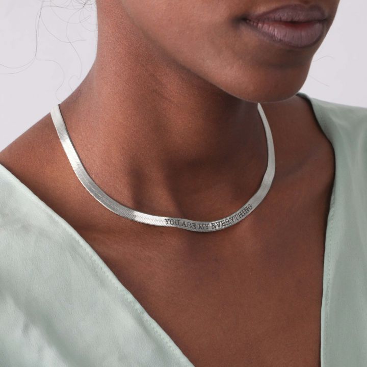 Collar Talisa Herringbone con Nombre [Plata de Ley] - Cadena Ancha