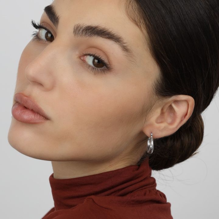 Chunky Drop Hoop Earrings - Small [Sterling Silver] 