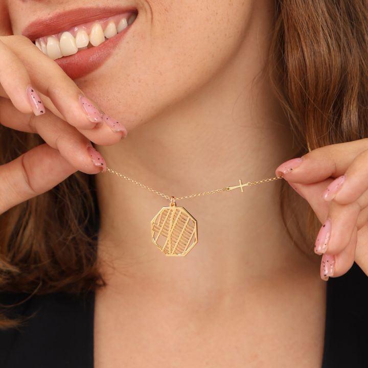 Samengebonden Kaart Ketting met Zijdelings Kruis [18K Goud Vermeil]