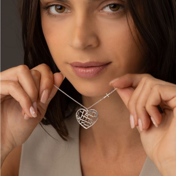 Ties of Heart Map Necklace with Sideways Cross [Sterling Silver]