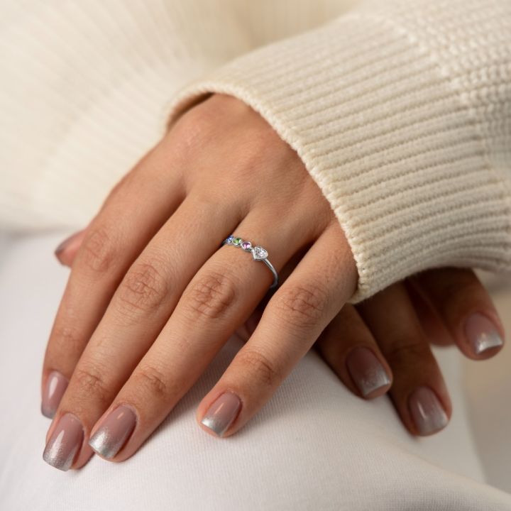 Ties of The Heart Birthstone Ring with Diamond Heart [Sterling Silver]