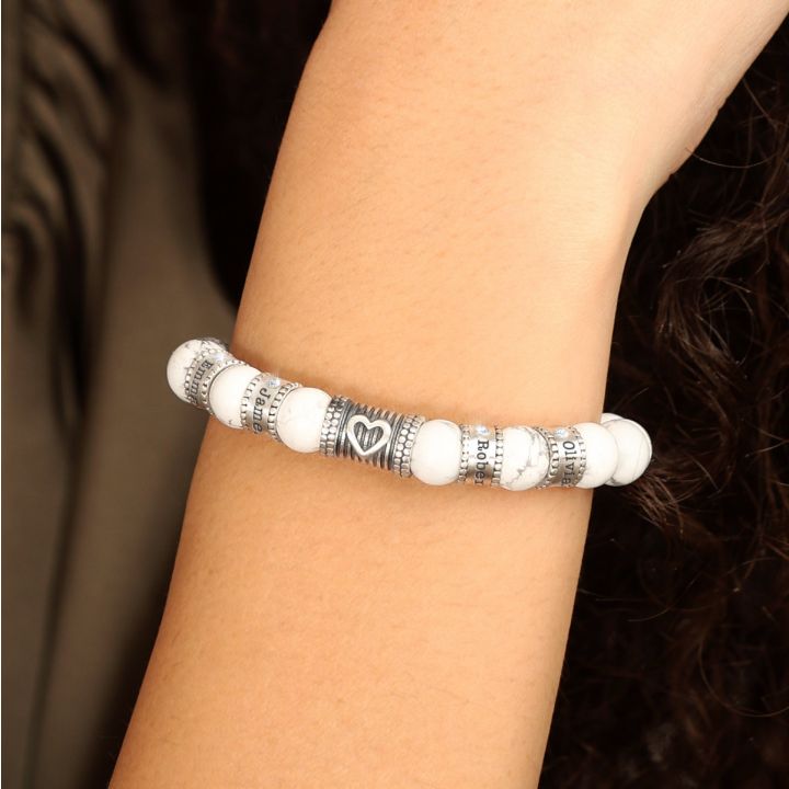 Herzensbindungen Namensarmband mit Diamanten aus Howlith [Sterlingsilber]