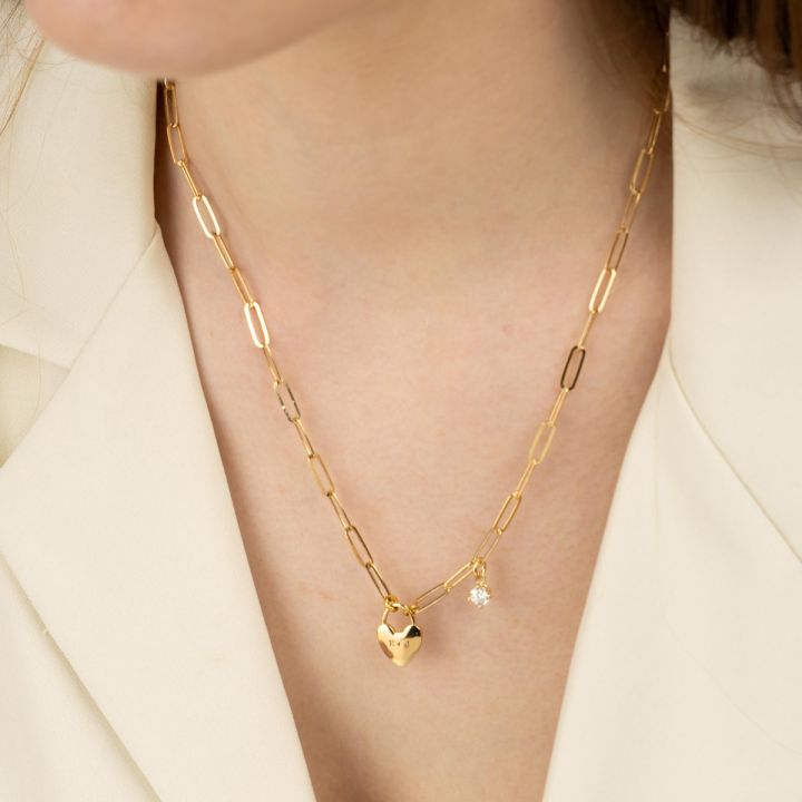 Ties Of The Heart Initials Paperclip Necklace with 0.50ct Diamond [14 Karat Gold]