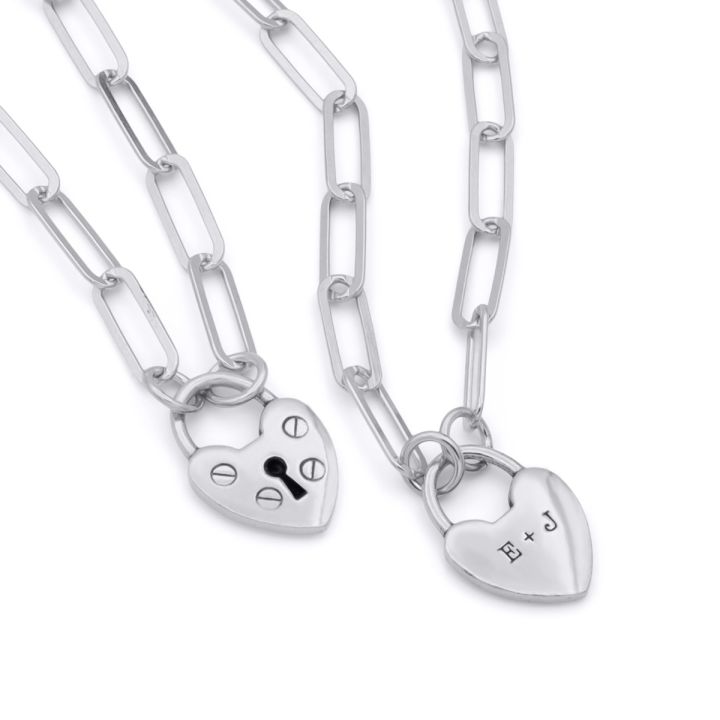 Square Initial Lock Necklace With Diamonds - Silver - Oak & Luna