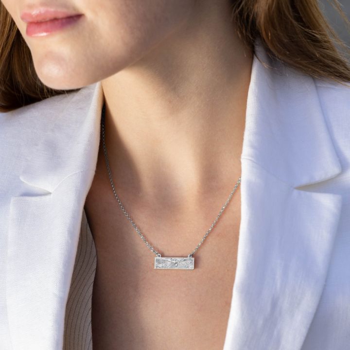 Timeless Spot Engraved Map Necklace [14 Karat White Gold]