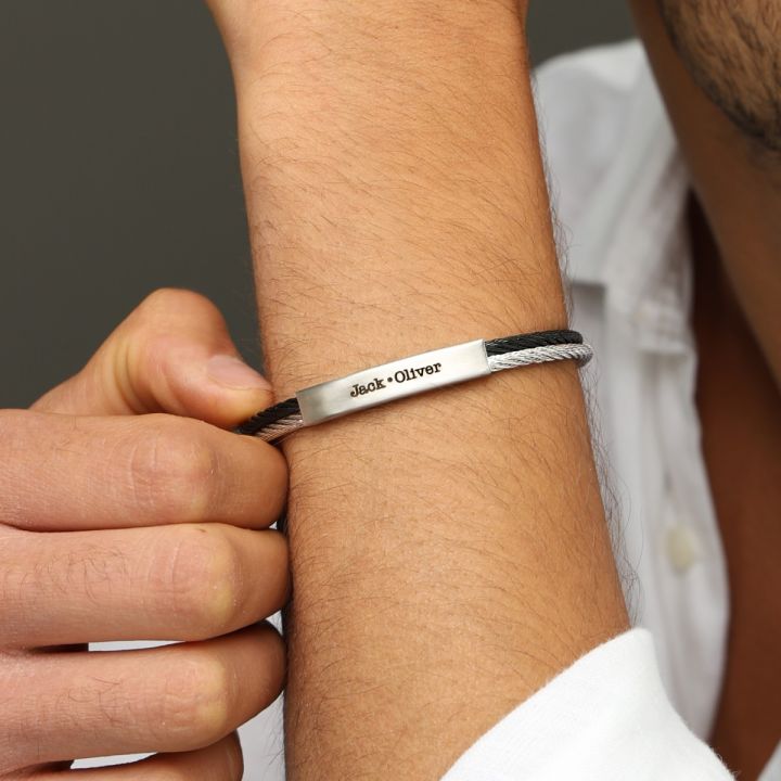 Two-Tone Cable Cuff Bracelet for Men - Stainless Steel
