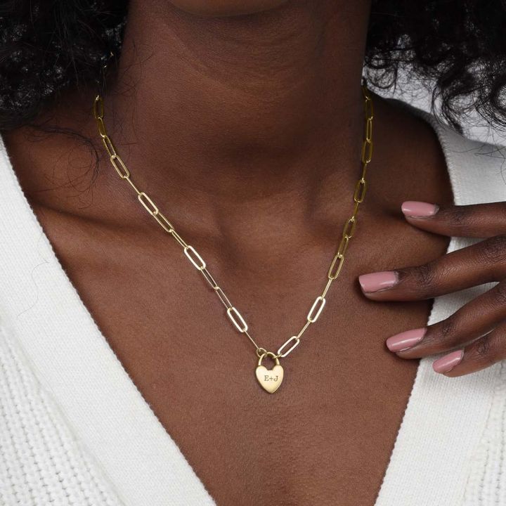 Gold Lock & Key Initial Pendant Necklace - J