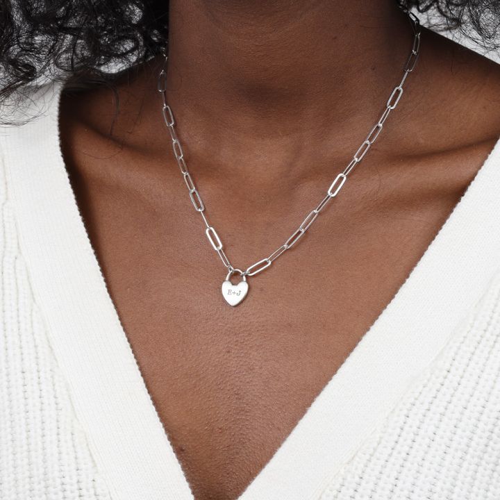 Gunmetal Paper Clip Lock Necklace - Unique Necklace | J. Landa Jewelry