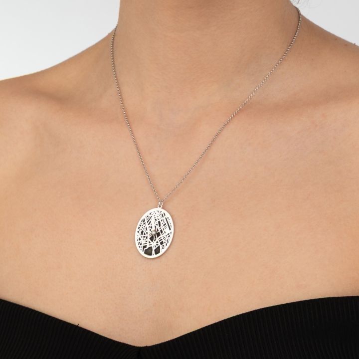 Map of My Memories Silhouette Vertical Necklace [Sterling Silver]