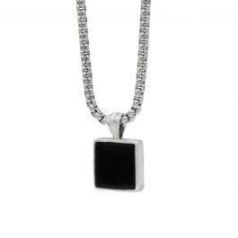 Collier d'Onyx Gravé pour Homme - Argent 925