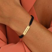 Rectangle Tag Name Bracelet - Wide Black String [14 Karat Gold]
