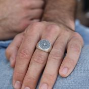 Compass Men's Signet Ring with Engraving - Sterling Silver