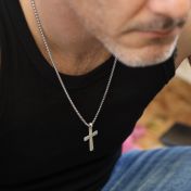 Engraved Cross Necklace for Men - Sterling Silver