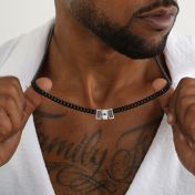 Dark Cuban Link Chain Name Necklace with Black Diamond