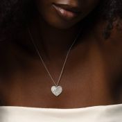 Ties of Heart Engraved Map Necklace [14 Karat White Gold]