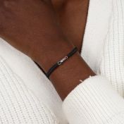 A Mother's Love Birthstone Bracelet - Wide Black String [Sterling Silver]