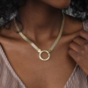Big Family Circle Herringbone Name Necklace [18K Gold Plated]