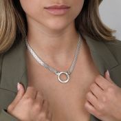 Helena Big Circle Milanese Chain Name Necklace with Diamonds [Sterling Silver]