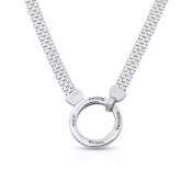 Helena Big Circle Milanese Chain Name Necklace with Diamonds [Sterling Silver]