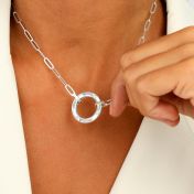 Big Family Circle Link Chain Name Necklace with a Diamond [Sterling Silver]