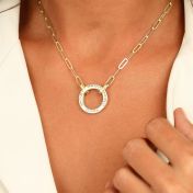 Big Family Circle Link Chain Name Necklace with a Diamond [18K Gold Vermeil]